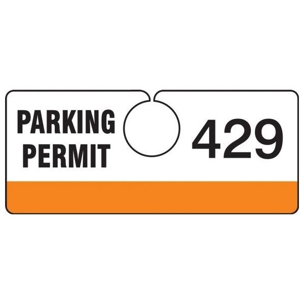 Accuform Parking Permit Tag, Numbered 400-499, Orange, 2in x 4.75in, Laminated PF-Cardstock, 100PK TNT429ORE - main